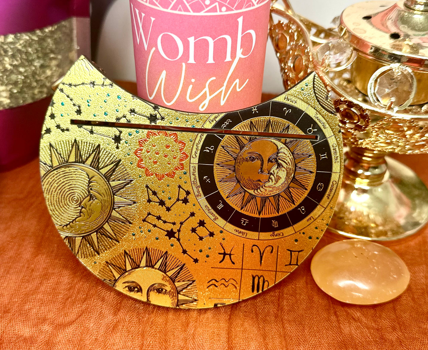 Golden Crescent Moon Astrology Card Holder